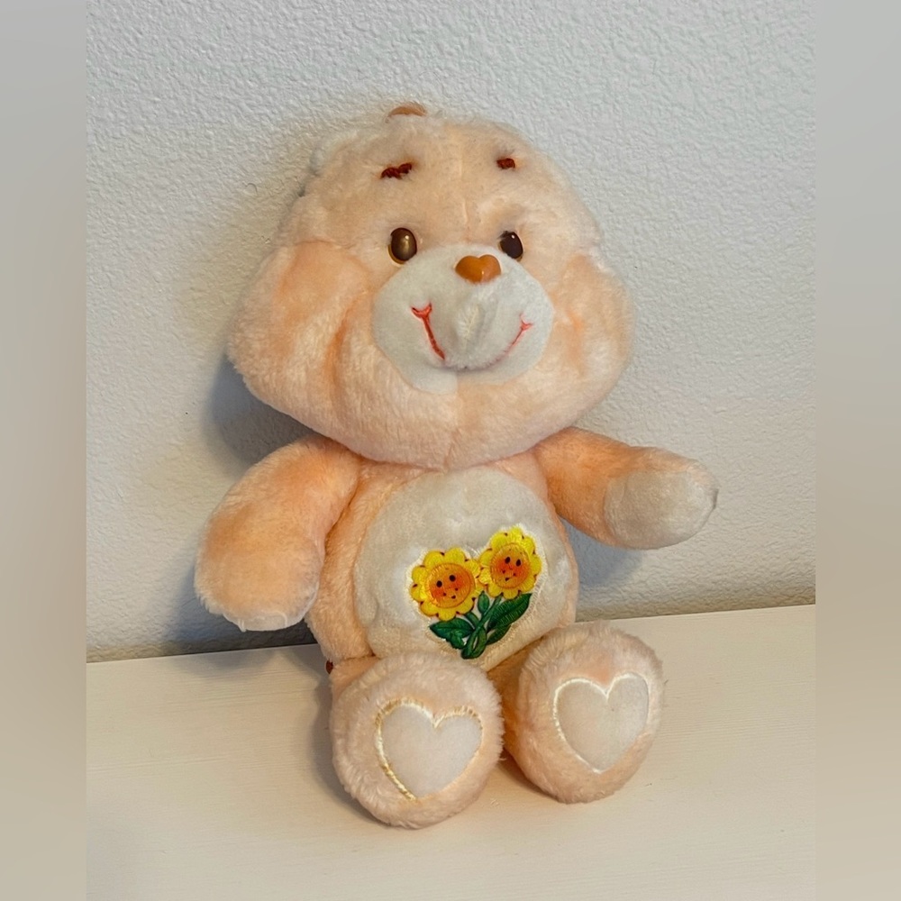 Vintage 1983 Kenner Friend Friendship Care Bear 13" Peach Plush Sun Flower Daisy